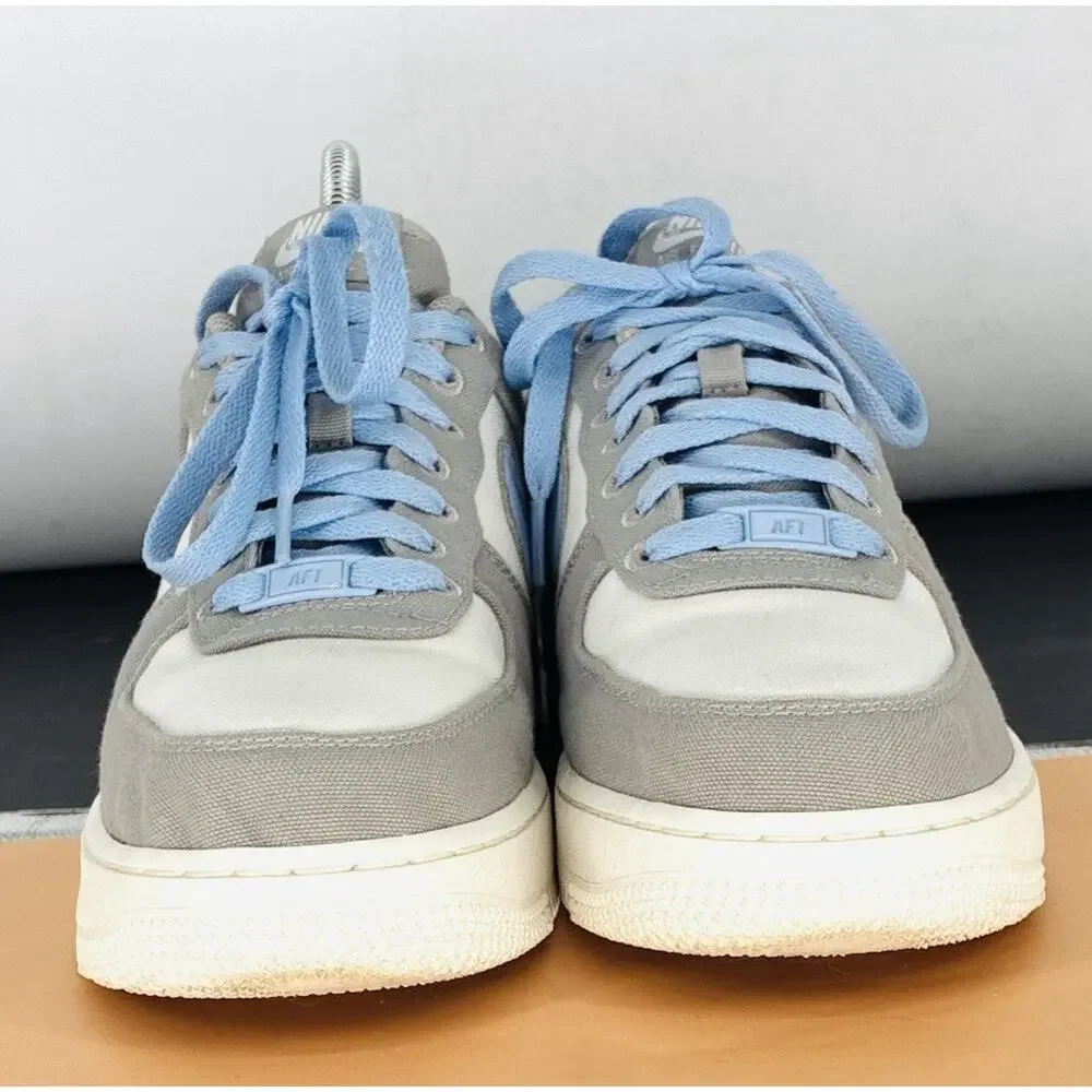Wmns Nike Air Force 1 Blue Gray Sz 9.5 Canvas Toe Box Platform Lt Blue Swoosh